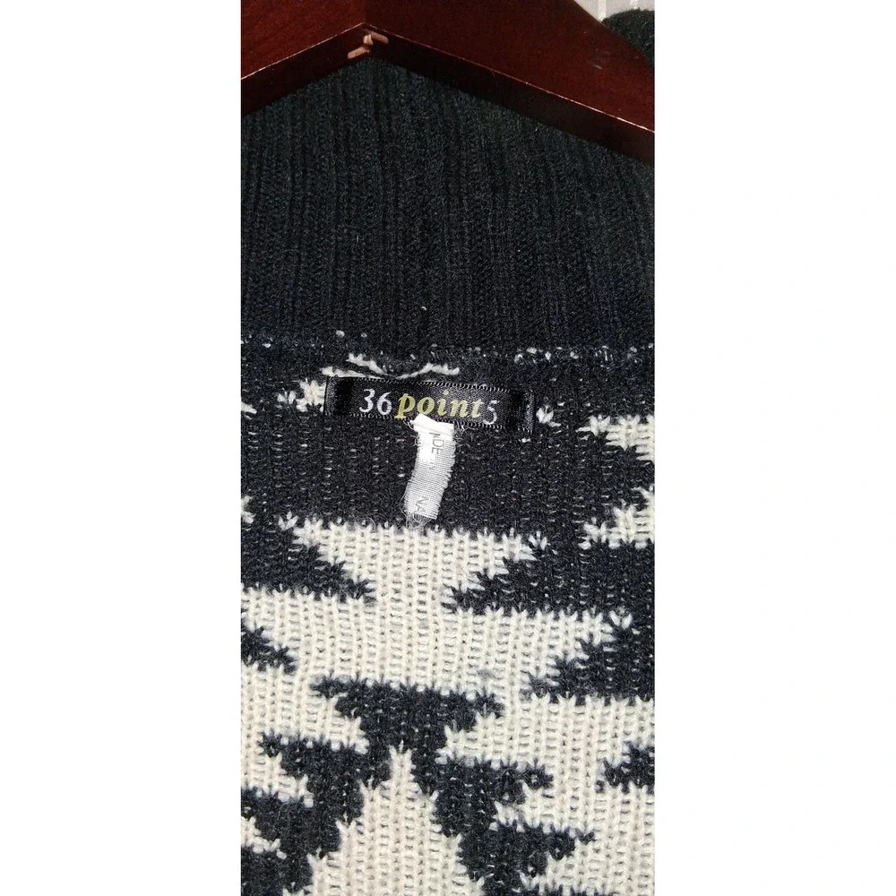 36 POINTS Black White Geometric Aztec Print Open Front Cardigan Sweater Womens L